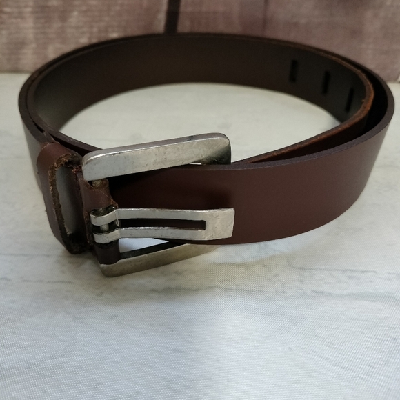 Brazilian Leather Belt Unisex Size Large Silver Metal Buckle Brown Western Boho - Picture 6 of 8